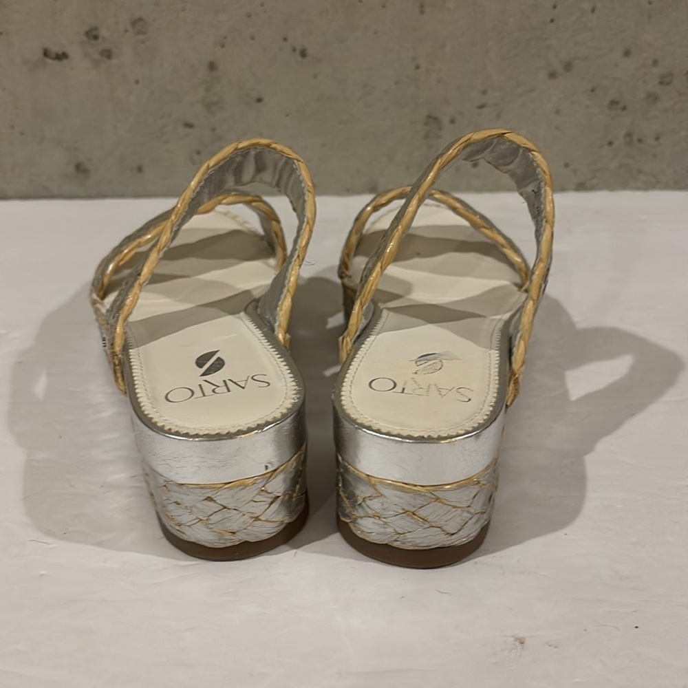 Franco Sarto Silver Leather Basket Weave Opal Platform Sandal - Size 7 - Picture 5 of 9